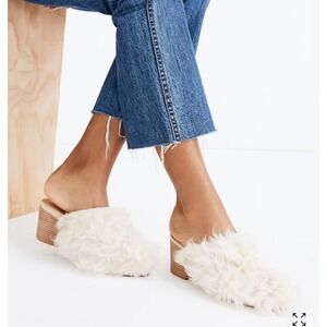 Madewell Women's Size 6‎ Clogs Real Fur Upper Leather Lined Wooden Heel "Harper"